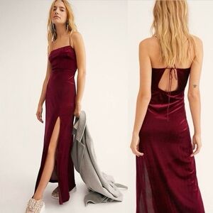 Free People Intimately All I Need Velvet Maxi Slip Dress Bordeaux Wine Small